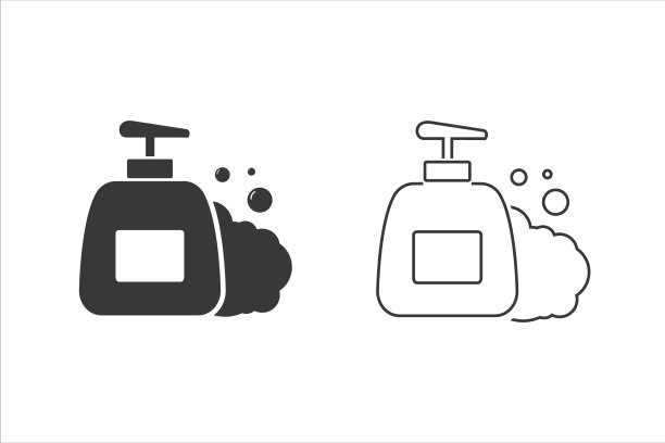 肥皂泵瓶、清洗服务相关图标设置、字形设计。向量图片下载