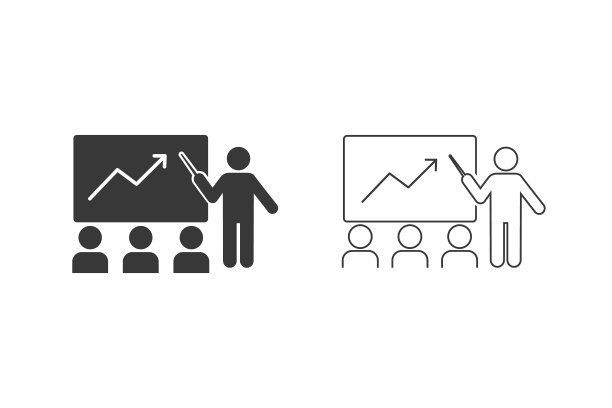 研讨会讲座图标设置。平面矢量图形符号图片下载