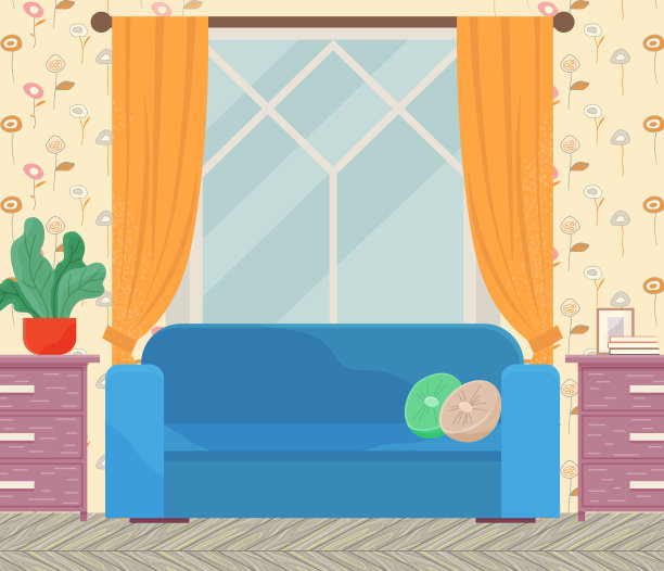 客厅内部的大型软蓝色沙发。家具摆放及公寓布局图片下载