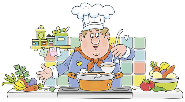 有趣的厨师用蔬菜煮汤图片下载
