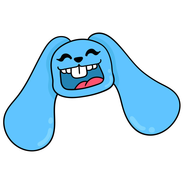 长耳朵兔头笑得很开心，矢量插画纸盒表情。涂鸦画图标图片下载