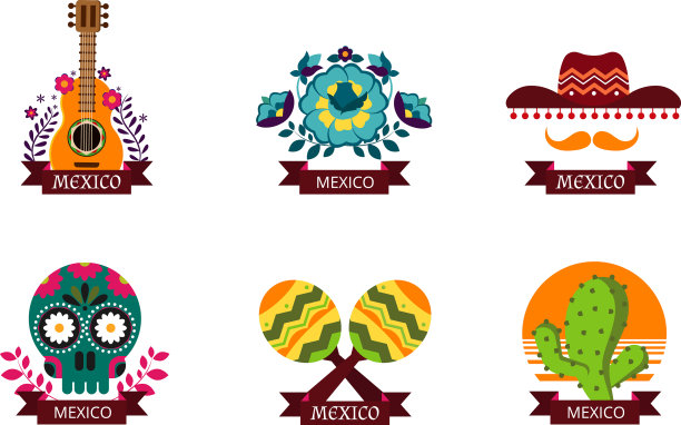 墨西哥标志设置墨西哥标志或贴纸图片下载