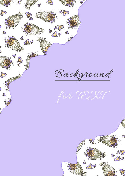 图案婚礼婚礼邀请或贺卡庆祝在白色和紫色的背景文字线艺术风格。用毡笔画的涂鸦。一束鲜花，心形象征插图，祝贺新婚之日。图片下载