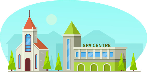 市政水疗中心和寺庙建筑图片下载