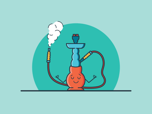 水烟瑜伽放松矢量彩色插图图片下载