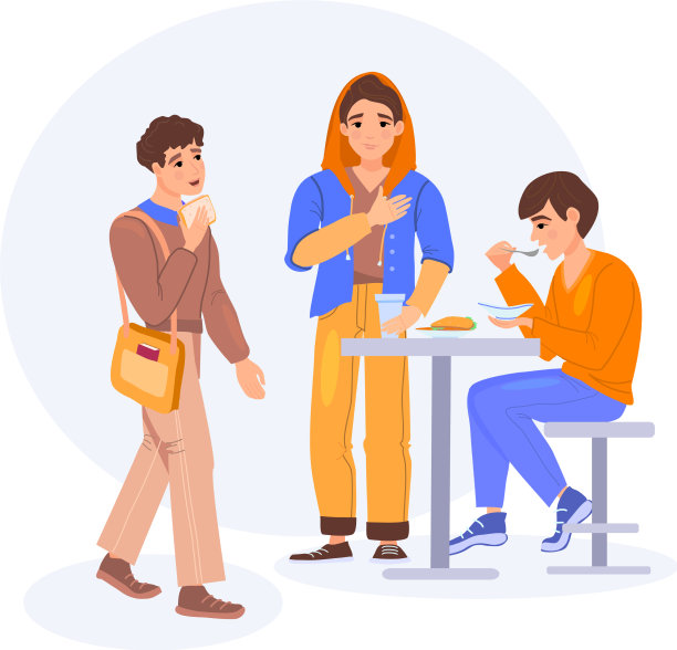 学生午餐时间群年轻人吃饭图片下载