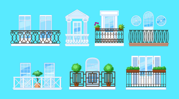 复古阳台与立面建筑阳台图片下载