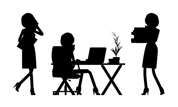 女性黑色剪影，女商人苗条性感的办公桌旁图片下载