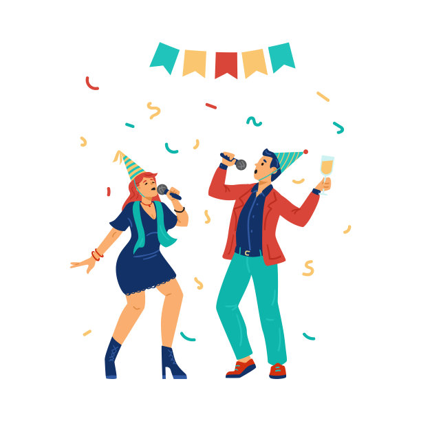 有趣的年轻人拿着麦克风在卡拉ok或派对上唱节日歌曲图片下载