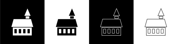 设置城堡图标隔离在黑色和白色图片下载