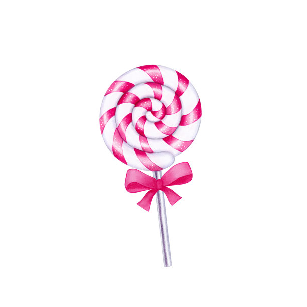 标记插图的一个粉红色的糖果与蝴蝶结。栅格插图孤立的白色背景与裁剪路径图片下载