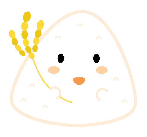 可爱的饭团插图与水稻穗。图片下载