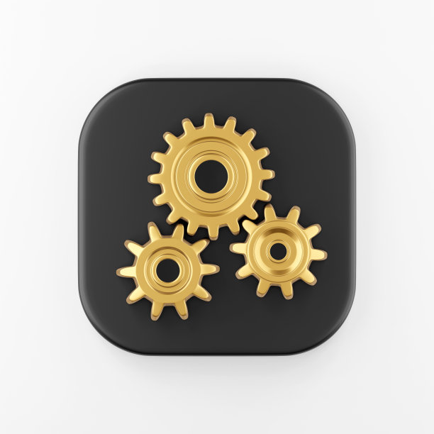 金色的齿轮图标。3d渲染黑色方块按键，界面UI ux元素。图片下载