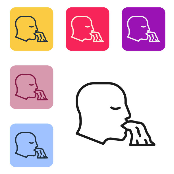 黑线呕吐男人图标孤立在白色图片下载