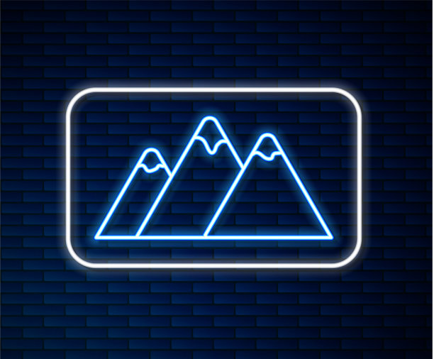 发光的霓虹灯线山图标孤立的砖图片下载