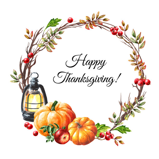 秋香圆框概念。新鲜成熟的装饰南瓜，灯笼和彩色的叶子。水彩手绘插图，孤立的白色背景图片下载