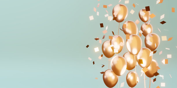 背景彩色气球和彩带特别的日子背景3D插图图片下载