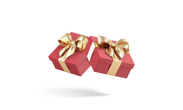 空白红色礼盒与金色丝带模型，没有重力图片下载