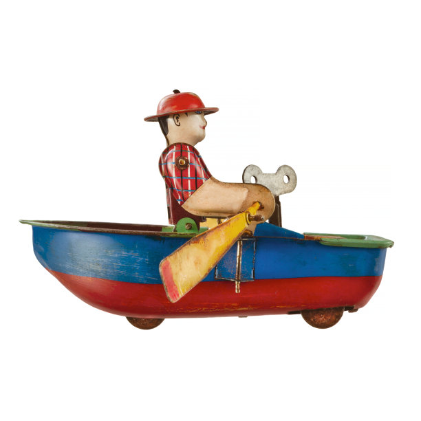 老式玩具划艇与小桨手孤立在白色图片下载