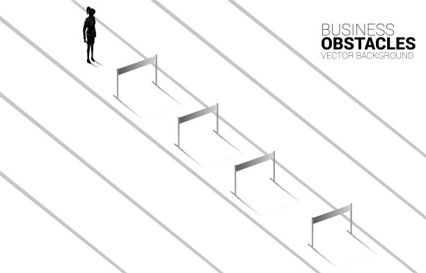 剪影女商人站在障碍。图片下载