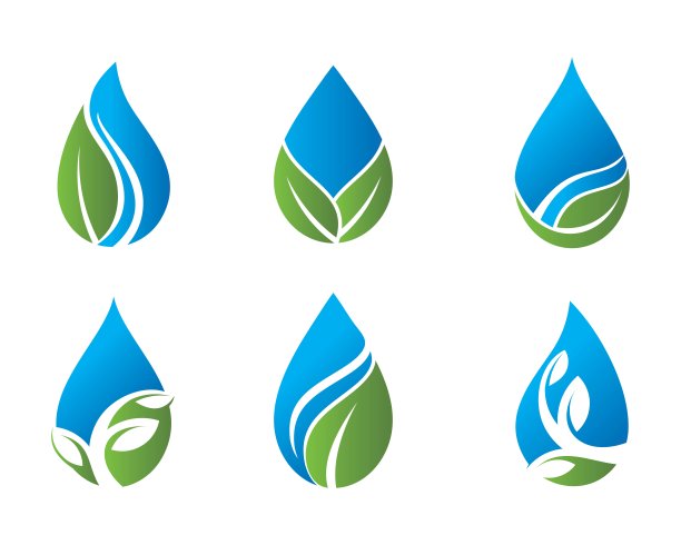水滴标志与叶子矢量图标插图图片下载