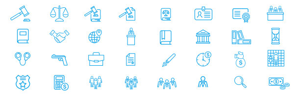 律师和司法图标设置向量图片下载