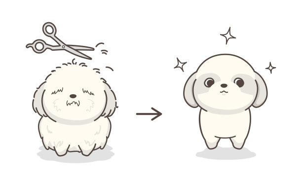 狗狗修剪。之前和之后。图片下载