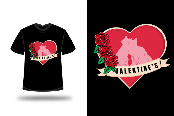 t恤两猫情人节的颜色红粉色和图片下载
