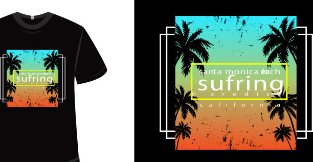 t恤圣塔莫尼卡海滩冲浪天堂的颜色图片下载