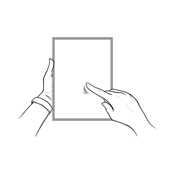 手握平板电脑，食指轻触触摸屏。人手中的垂直平板。矢量插图孤立在白色背景图片下载