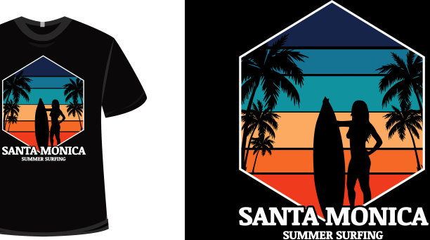 t恤圣塔莫尼卡夏天冲浪颜色蓝色图片下载