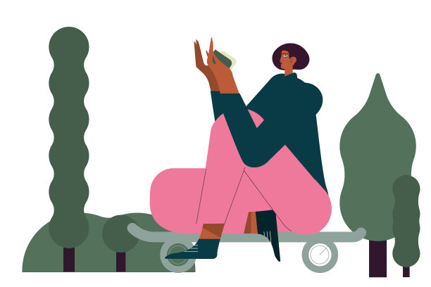 夏天收集。滑板上活跃的卡通人物。图片下载