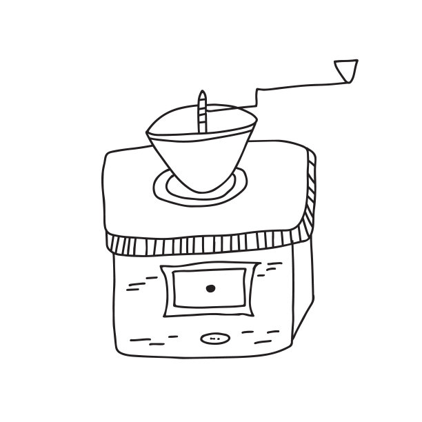 手绘涂鸦矢量插图的古董咖啡磨在过去用来磨咖啡豆。孤立在白色背景上。图片下载