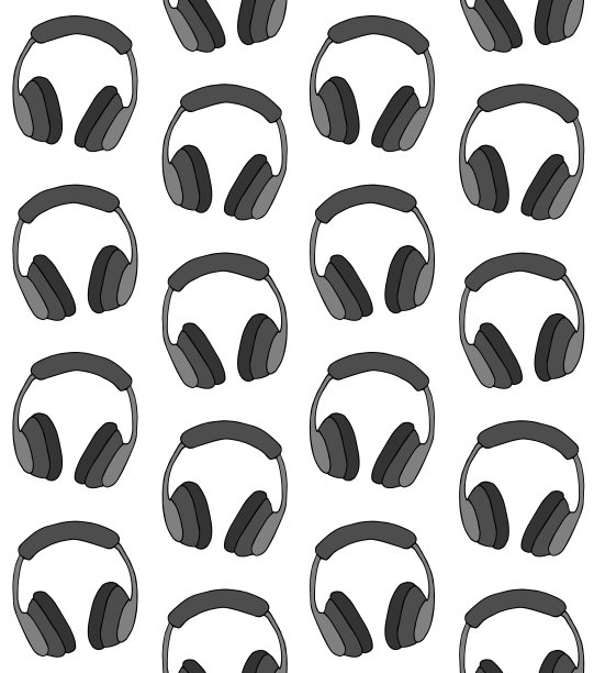 矢量无缝图案彩色手绘涂鸦素描耳机图片下载