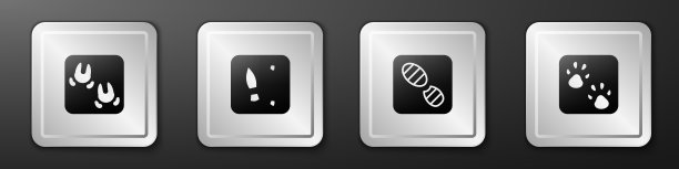 设定野猪爪爪，人类爪鞋，爪图标。银广场按钮。向量图片下载