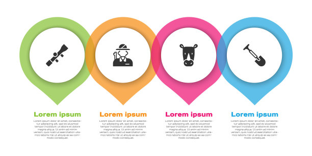 设置狙击手光学瞄准具，猎人，犀牛和铲。业务信息模板。向量图片下载