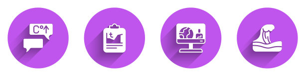 设置全球变暖，天气预报和海啸的长阴影图标。向量图片下载