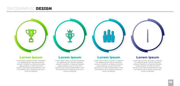 设置奖杯，保龄球瓶和台球杆。业务信息模板。向量图片下载