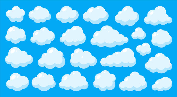 白云泡在蓝天平面卡通设置图片下载