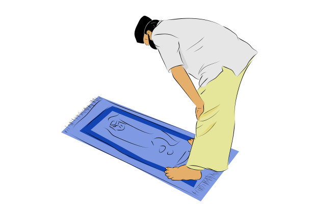 矢量手绘素描，穆斯林或伊斯兰男子，使用面具，沙拉特或祈祷垫子图片下载