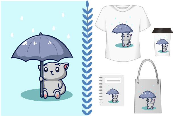 伞下的灰色猫模型图片下载