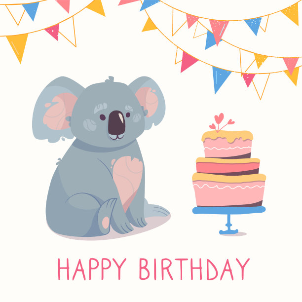 一张灰色考拉生日贺卡图片下载