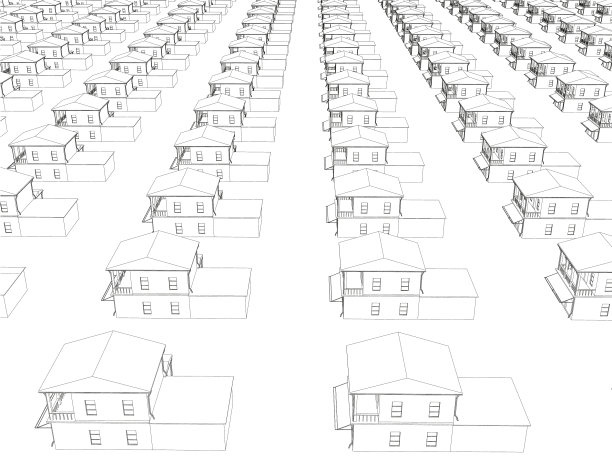 轮廓许多相同的房子在一排3d图片下载