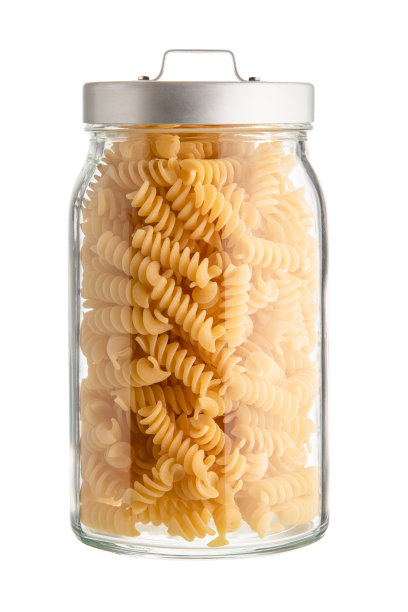 一罐孤立的白色意大利面。图片下载