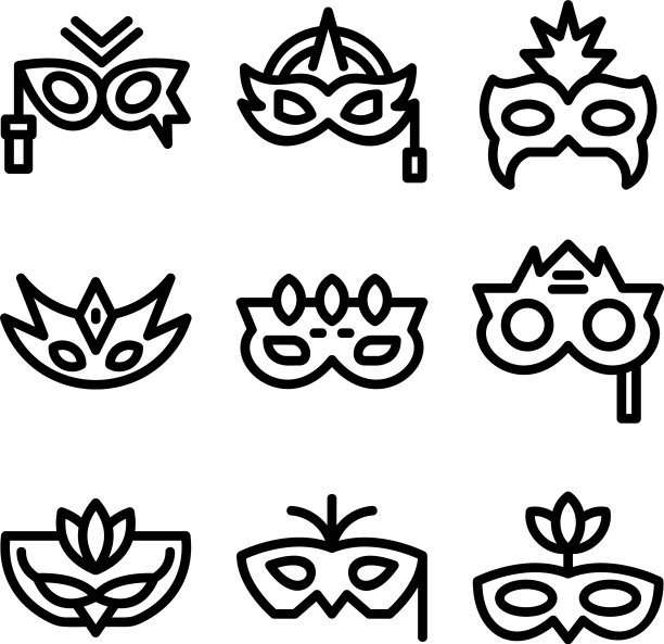 狂欢节面具图标或标志孤立标志符号图片下载