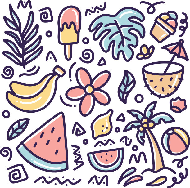 手绘沙滩涂鸦图片下载