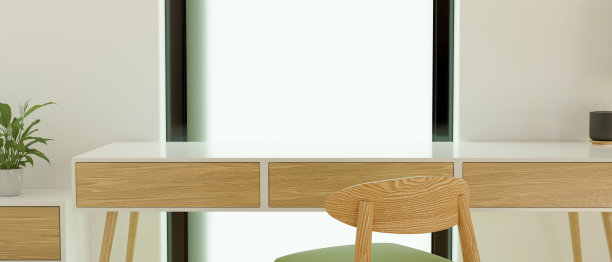 客厅的空桌子，椅子和装饰品，3D渲染图片下载