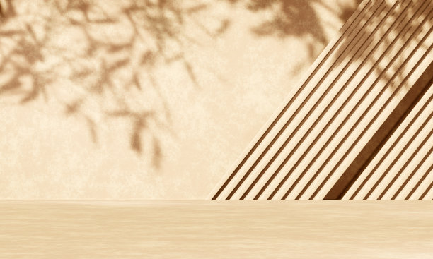 3D米色混凝土裙房展示灯光和植物阴影图片下载