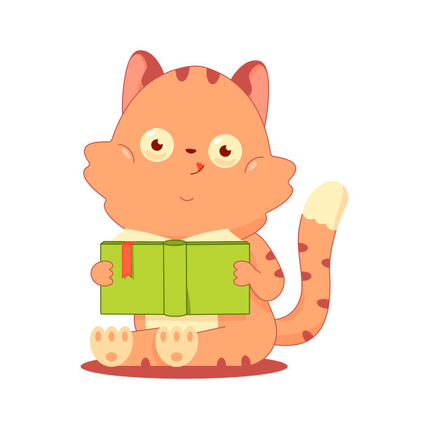 可爱的猫阅读书矢量卡通人物孤立在一个白色的背景。图片下载