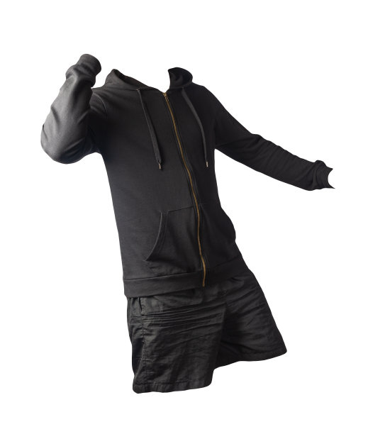 带有兜帽的熨斗拉链的运动衫和孤立在白色背景上的运动短裤。休闲运动服装图片下载